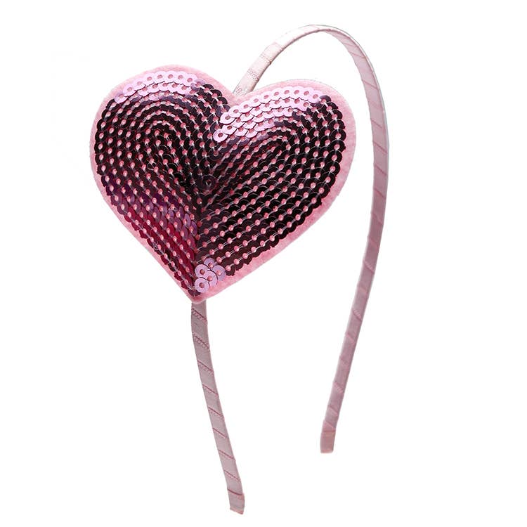 Large Sequin Heart Headband: Red