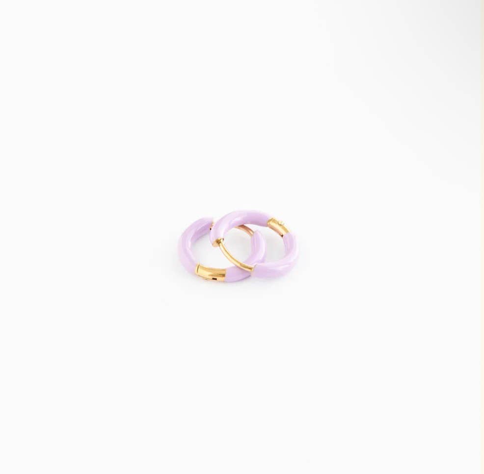 Enamel Hoop Earrings - Hypoallergenic, Flat Back, Girl Gift: Pink