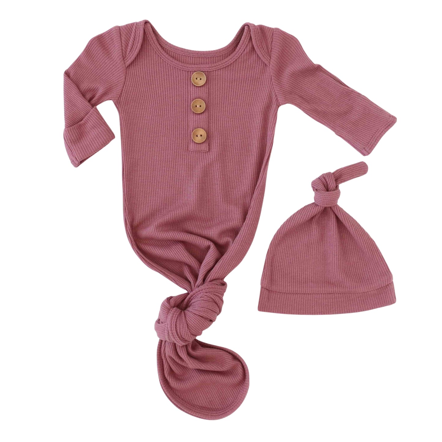 Boysenberry Bamboo Waffle Newborn Baby Knot Gown & Hat Set - Persnickety Shop