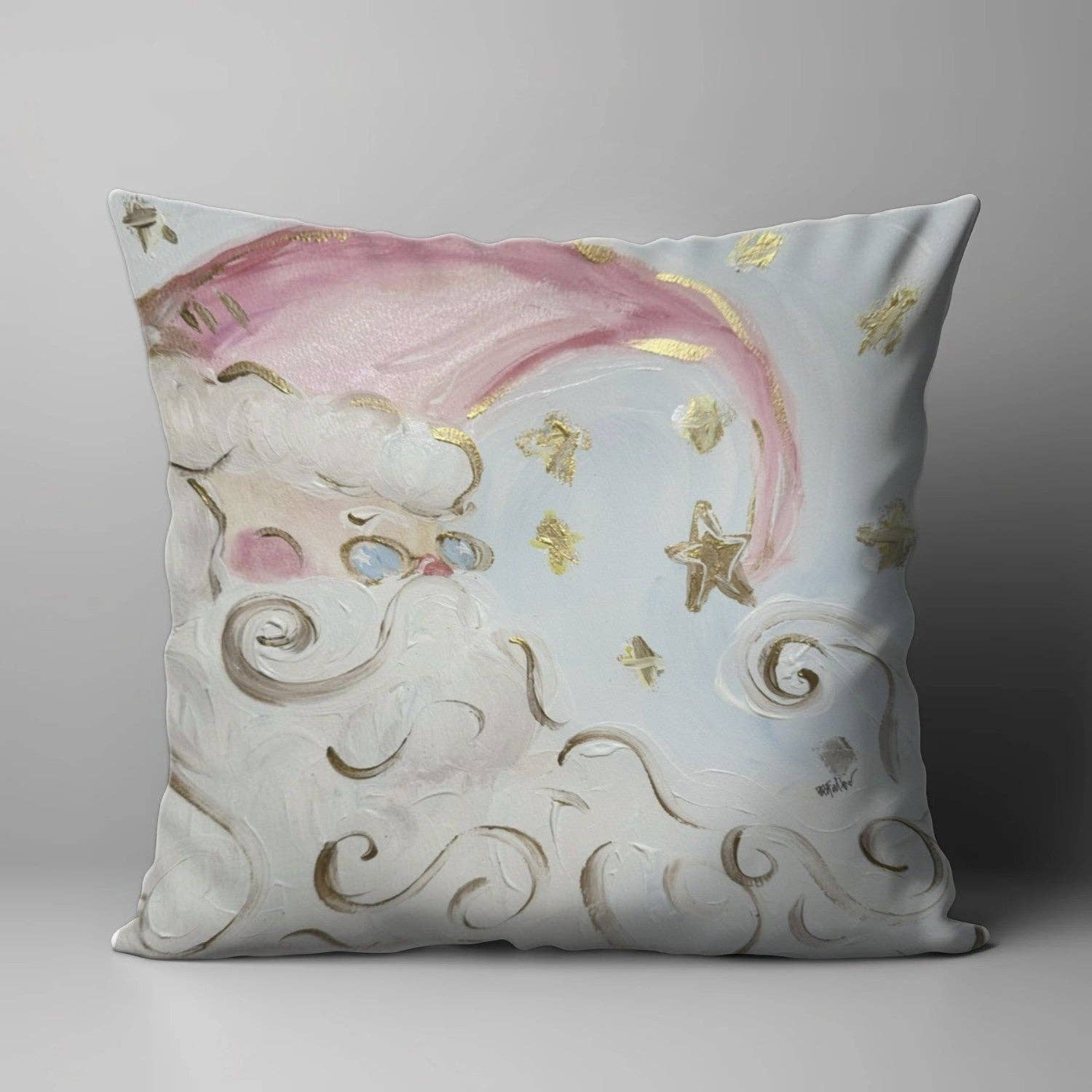 BRIDGETT'S PINK & GOLD SANTA PILLOW: 18" - Persnickety Shop