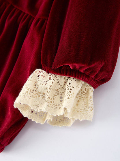 Christmas Long Sleeve Lace Girls' Romper: 24M - Persnickety Shop