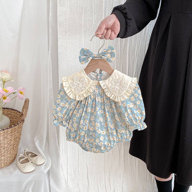 Spring Floral Print Long-Sleeved Romper and Dress Matching Headband: 2 / Dress - Persnickety Shop