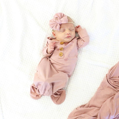 Solid Mauve Bamboo Baby Knot Gown & Hat: Preemie / 4-6lbs+ - Persnickety Shop
