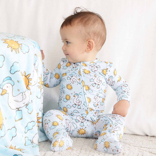 Silly Goose Zipper Footie | Blue: Silly Goose Blue / Newborn - Persnickety Shop