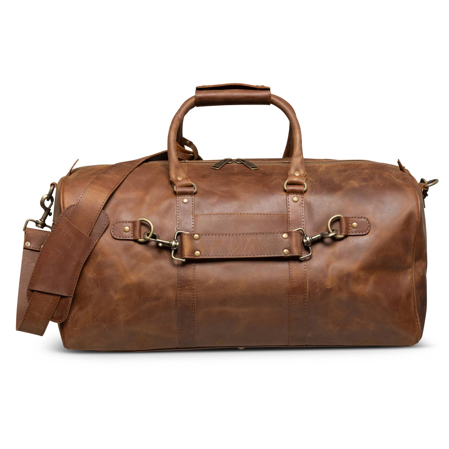 Buffalo Leather Duffle with Trolley Sleeve: Saddle Brown