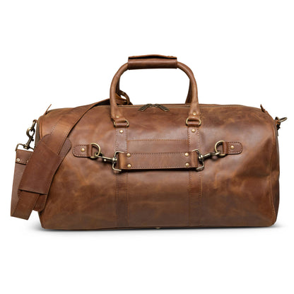 Buffalo Leather Duffle with Trolley Sleeve: Saddle Brown