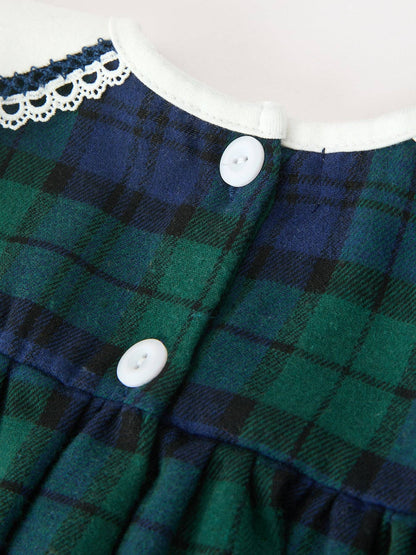 Christmas Girls Green & Navy Plaid Embroidered Bloomer Set: 6M