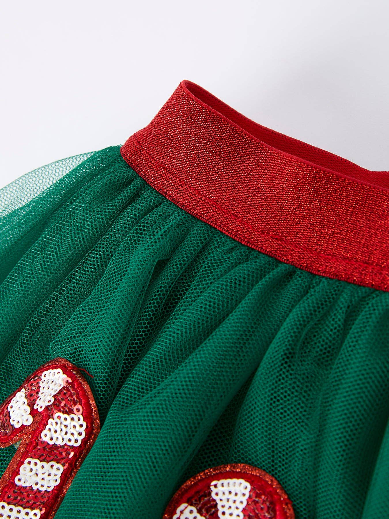 Christmas Candy Cane Sequin Applique Green Tulle Skirt: 2 - Persnickety Shop
