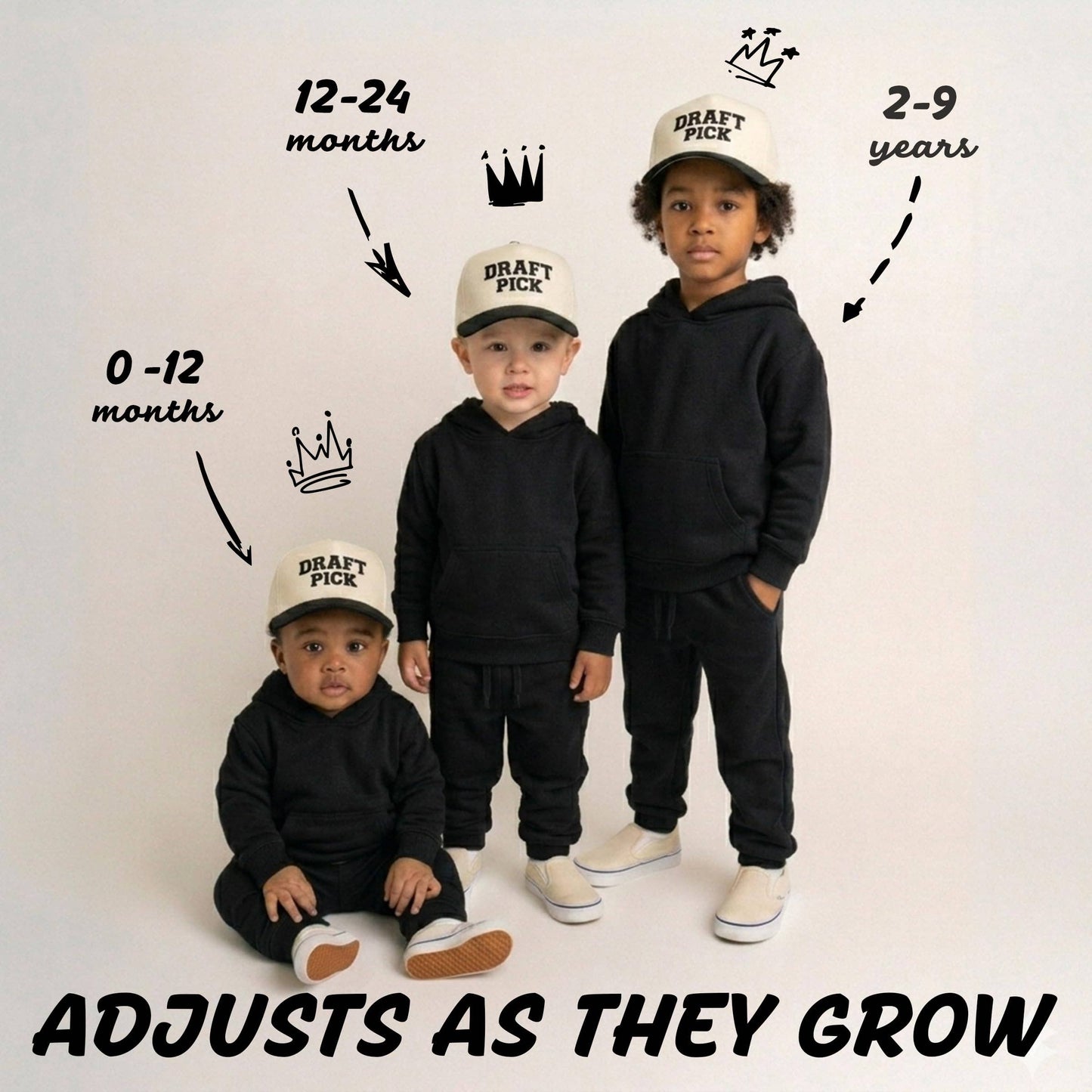 Kid/Baby 2-Tone Cap: Draft Pick - Black/Beige: Infant (0-12 Months)