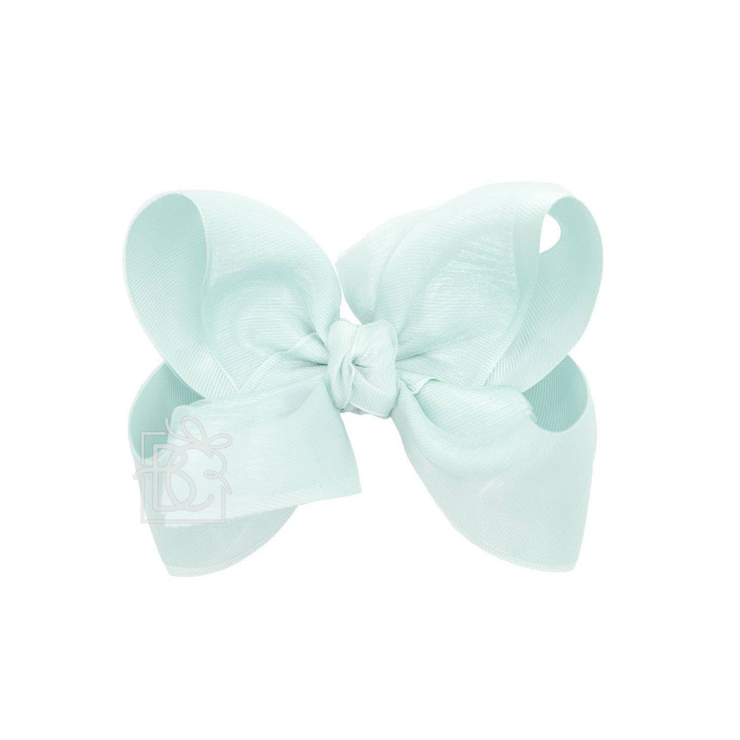 LAYERED ORGANZA/GROSGRAIN BOW ON CLIP: 5.5" Huge - 2.25" Ribbons on Alligator Clip / WHITE