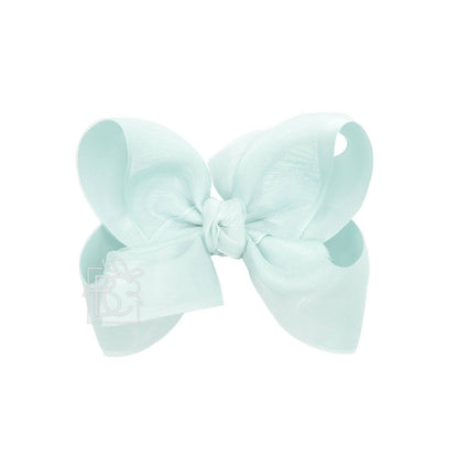 LAYERED ORGANZA/GROSGRAIN BOW ON CLIP: 5.5" Huge - 2.25" Ribbons on Alligator Clip / WHITE