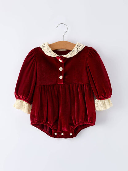 Christmas Long Sleeve Lace Girls' Romper: 24M - Persnickety Shop