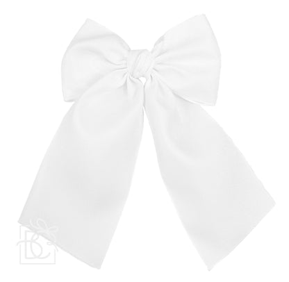 OPAQUE SATIN BOW W/ EURO KNOT & TAILS ON ALLIGATOR CLIPS: Antique White / 4.5" Large - Persnickety Shop