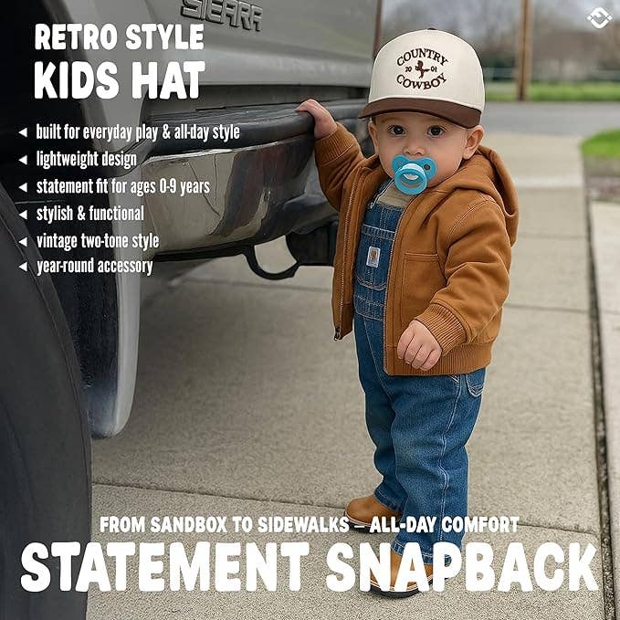 Kids/Baby Two Tone Vintage Cap: Country Cowboy - Brown/Beige: Toddler (12-24 Months)