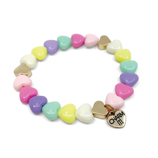 Gold Pastel Heart Stretch Bead Bracelet - Persnickety Shop