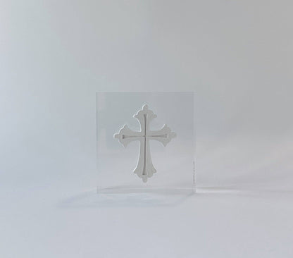 Acrylic Block Cross: Gold