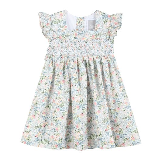Pink Floral Print Smocked Flutter Dress - Persnickety Shop