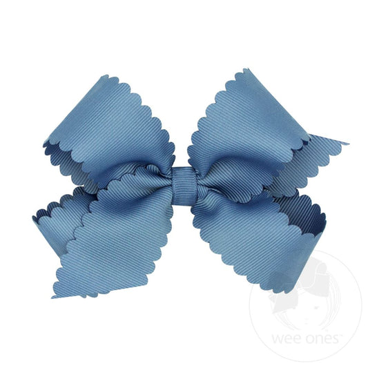 Medium Grosgrain Hair Bow with Scalloped Edge SMOKE BLUE
