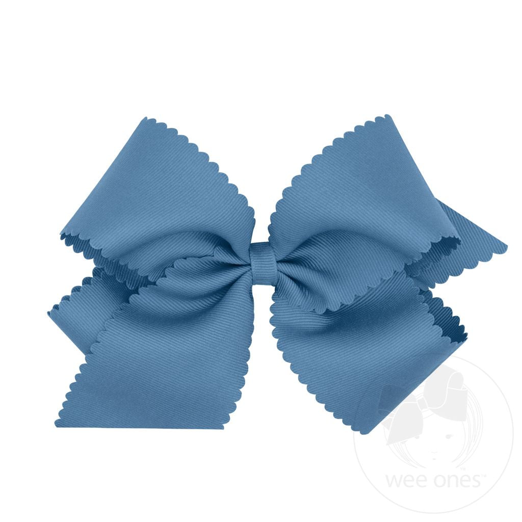 King Grosgrain Hair Bow Scalloped Edge Smoke Blue