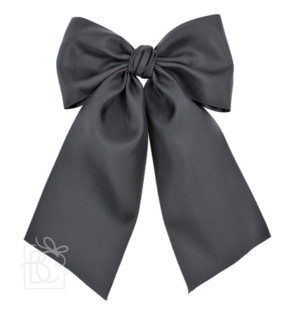 OPAQUE SATIN BOW W/ EURO KNOT & TAILS ON ALLIGATOR CLIPS: Antique White / 4.5" Large - Persnickety Shop