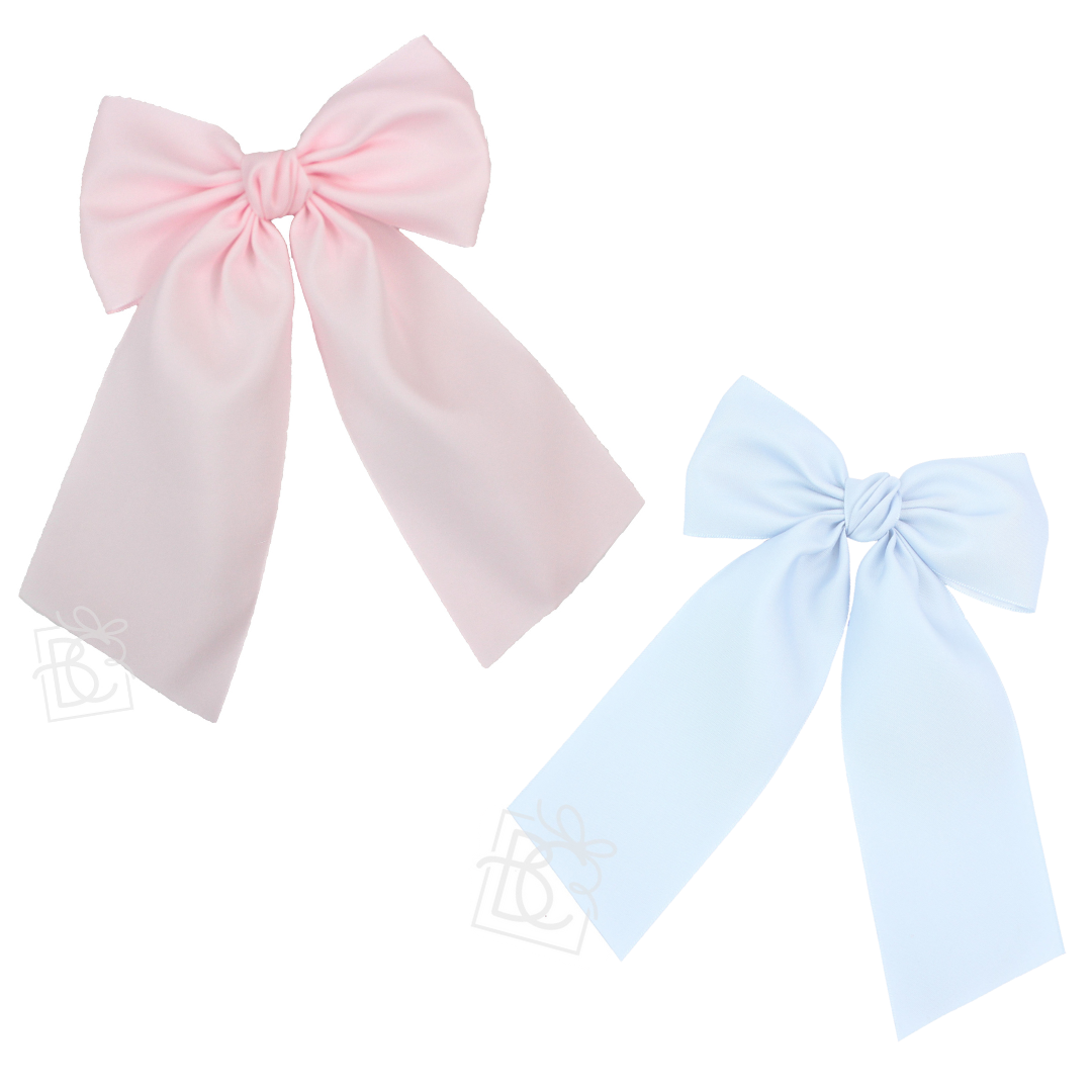 OPAQUE SATIN BOW W/ EURO KNOT & TAILS ON ALLIGATOR CLIPS: Powder Pink / 4.5" Large - Persnickety Shop