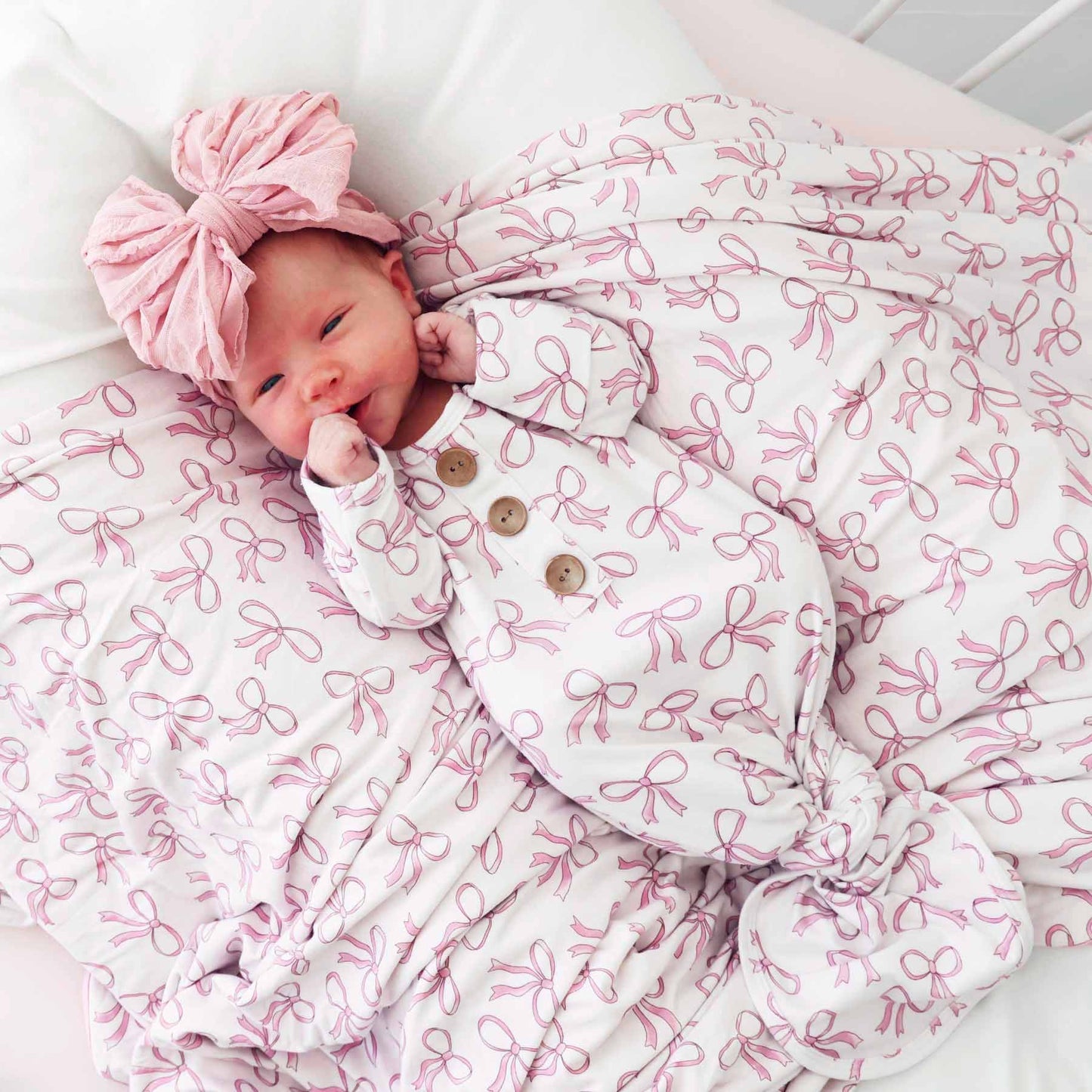 Blushing Bows Newborn Baby Knot Gown & Hat Set - Persnickety Shop