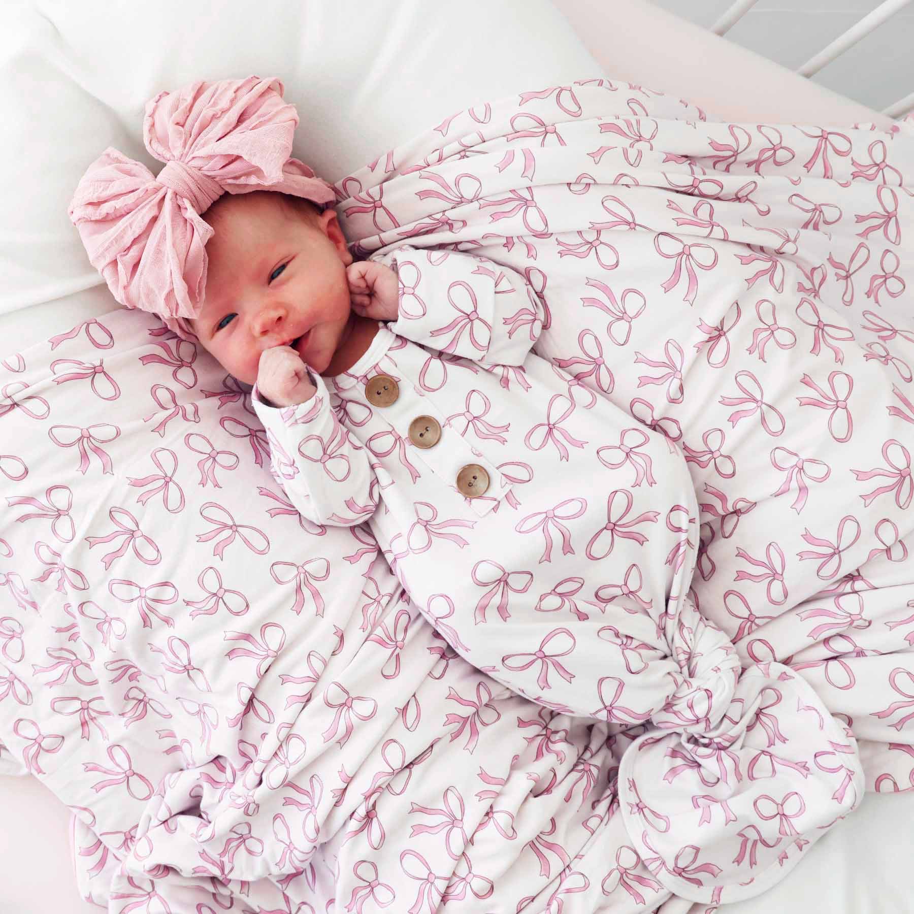 Blushing Bows Newborn Baby Knot Gown & Hat Set - Persnickety Shop