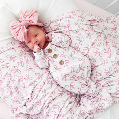 Blushing Bows Newborn Baby Knot Gown & Hat Set - Persnickety Shop