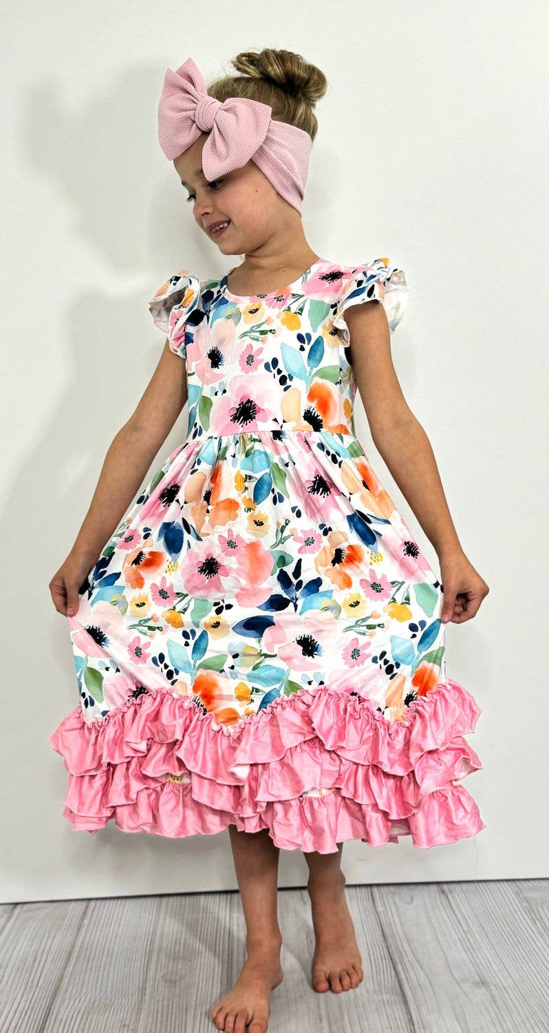 Watercolor Whisper Maxi Girls Dress: 7/8 YRS