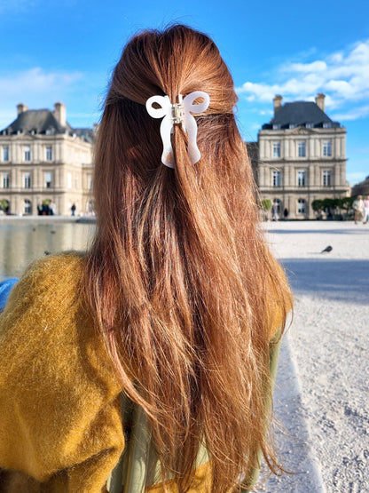 Hand-painted Coquette Bow Claw Hair Clip | Eco-Friendly: White
