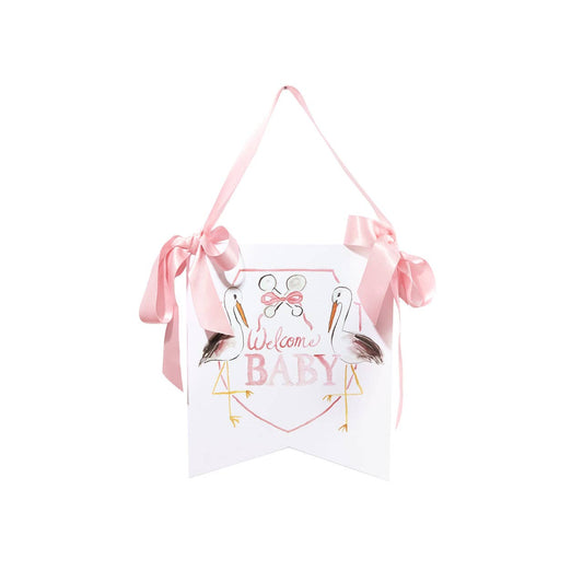 "Welcome Baby" Stork Hanger: Pink - Persnickety Shop