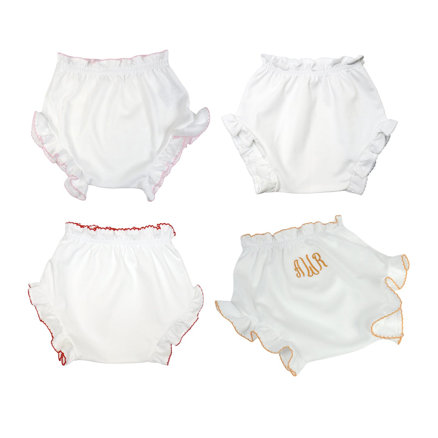 Marcela Ruffled Edge Bloomers: White with Pink Trim / 0-3 Months - Persnickety Shop
