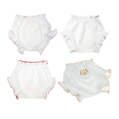 Marcela Ruffled Edge Bloomers: White with Pink Trim / 0-3 Months - Persnickety Shop