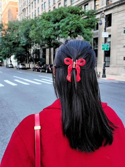 Hand-painted Coquette Bow Claw Hair Clip | Eco-Friendly: White