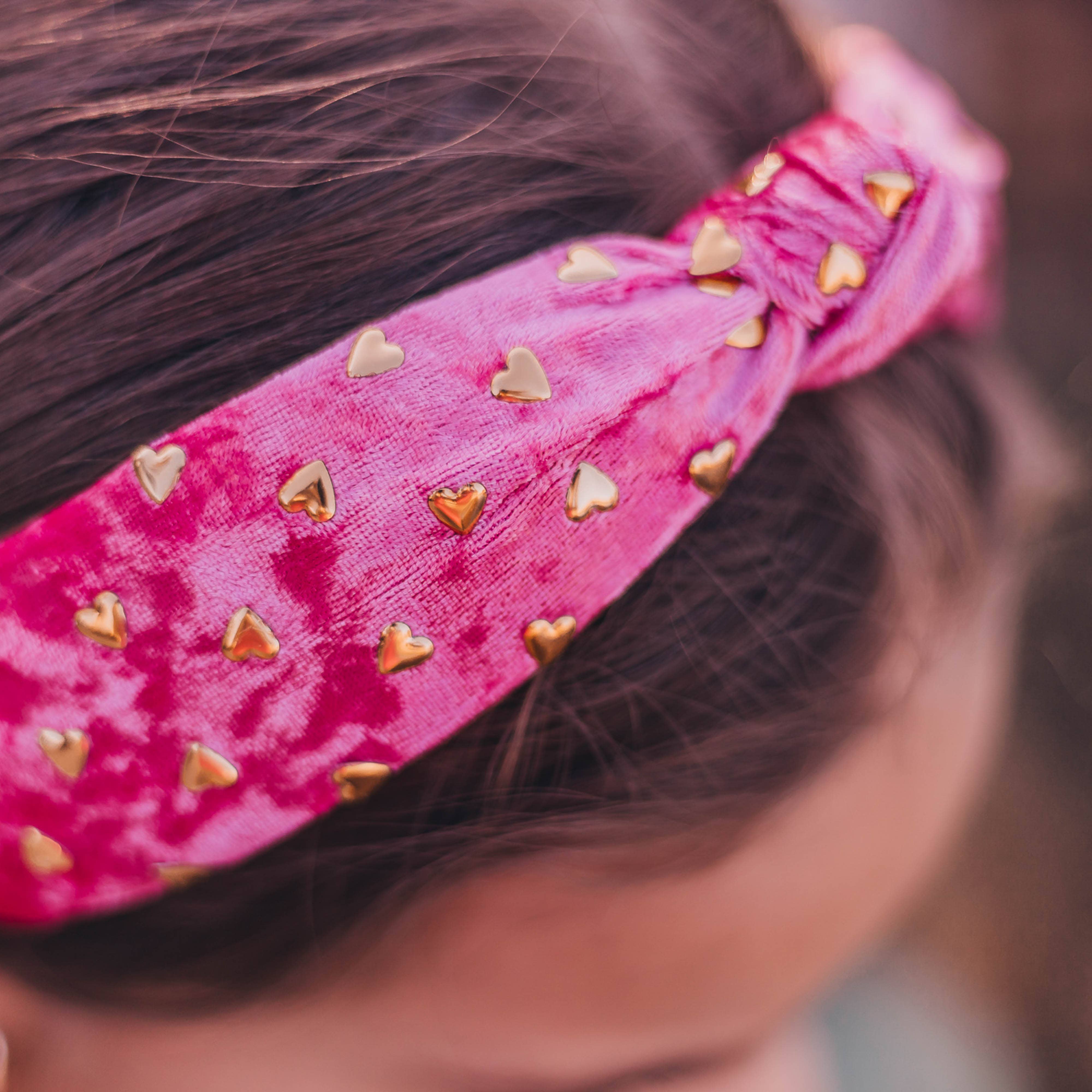 Kids Knot Headband - Gold Heart Stud Velvet Hair Accessories