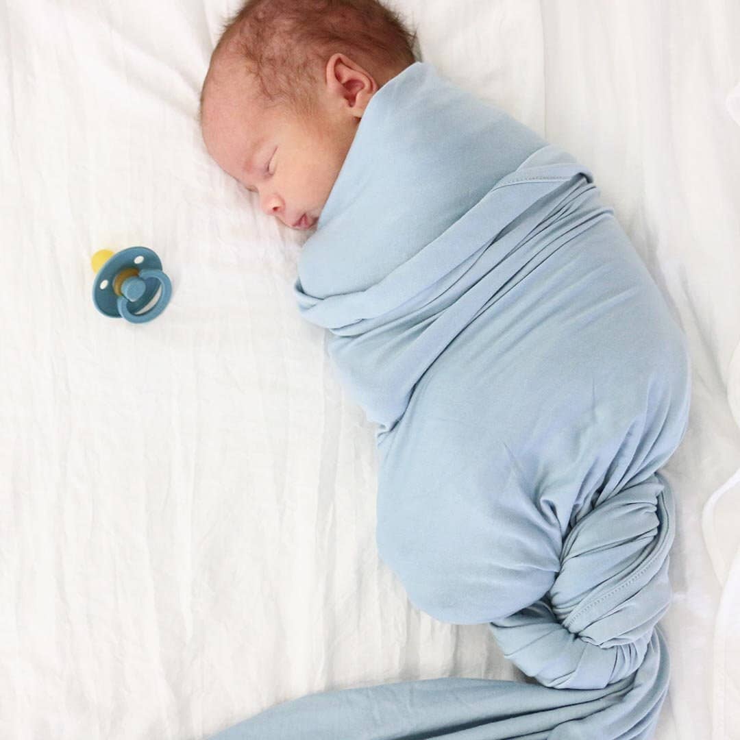 Solid Light Dusty Blue Bamboo Knit Swaddle Blanket - Persnickety Shop