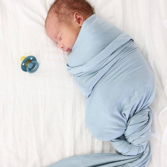 Solid Light Dusty Blue Bamboo Knit Swaddle Blanket - Persnickety Shop
