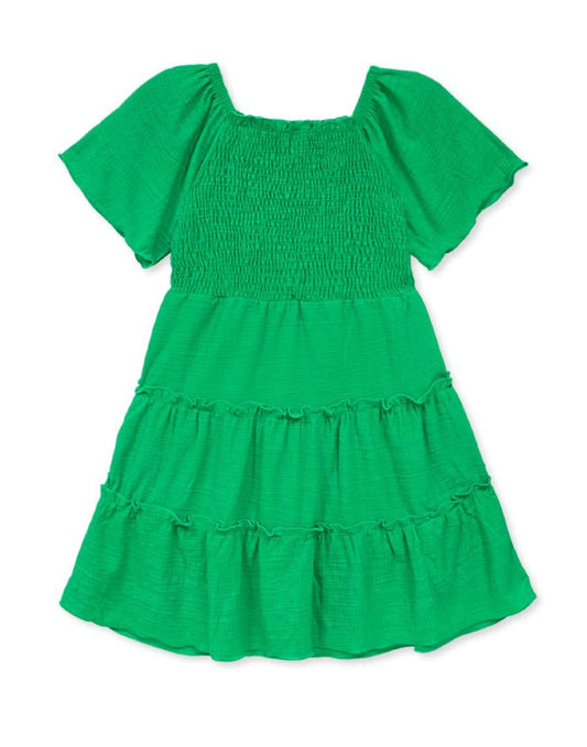 GKD-Q23-3187B-03GRN Girl's Flare Dress w/ 3 Tiers : Green / L12/14 - Persnickety Shop