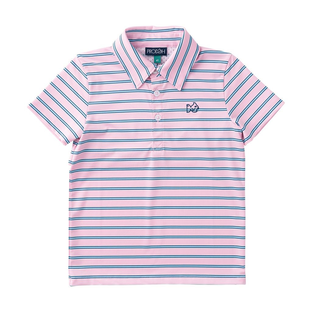 PRE ORDER PRODOH Boys' Short Sleeve Pro Performance Polo Pink Frosting Sea Island Stripe - Persnickety Shop