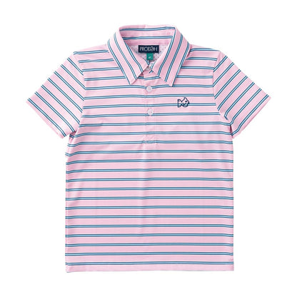 PRE ORDER PRODOH Boys' Short Sleeve Pro Performance Polo Pink Frosting Sea Island Stripe - Persnickety Shop