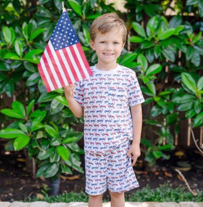 Lilia & Hayes Charles Boys' Short Set - Patriotic Jeeps - Persnickety Shop