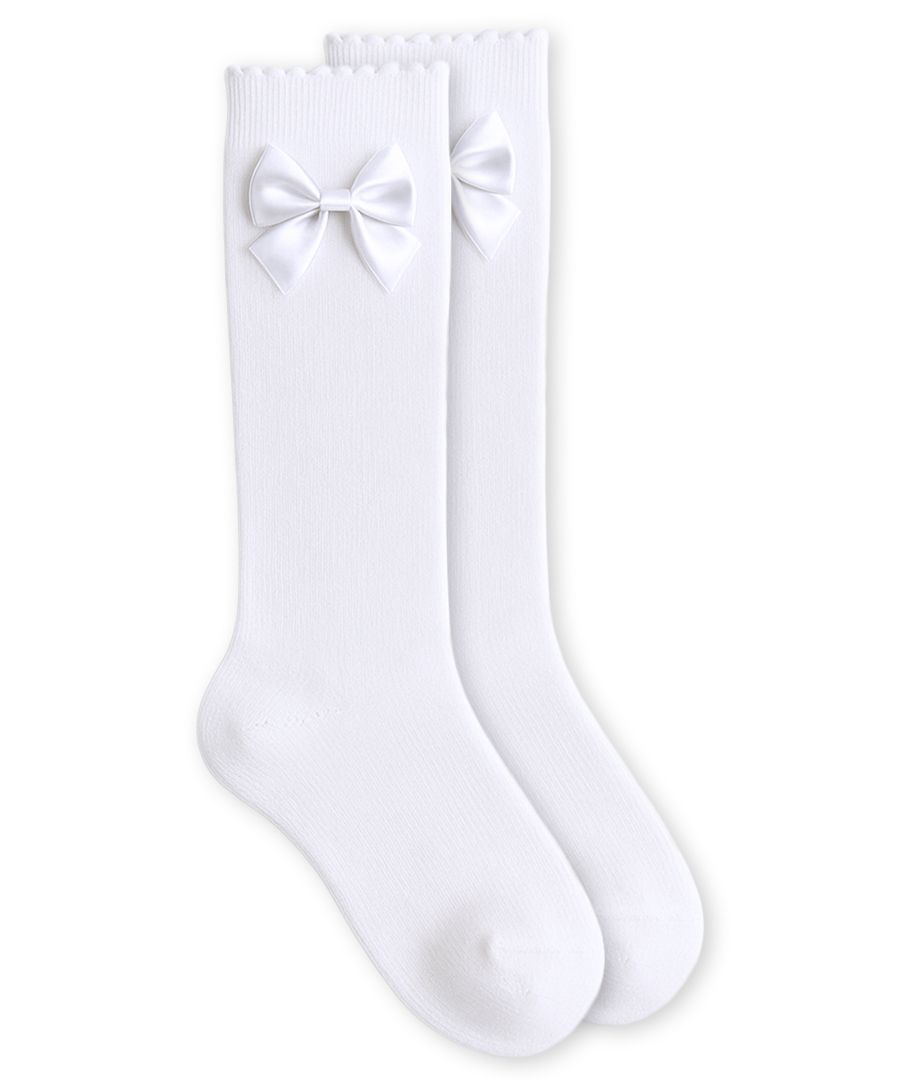 Jefferies Socks Satin Bow Scalloped Top Cotton Knee High Socks 1 Pair - Persnickety Shop