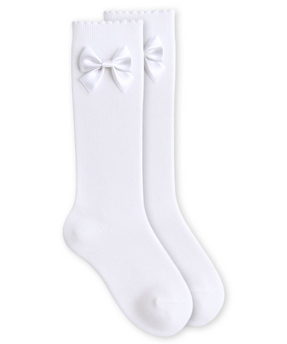 Jefferies Socks Satin Bow Scalloped Top Cotton Knee High Socks 1 Pair - Persnickety Shop