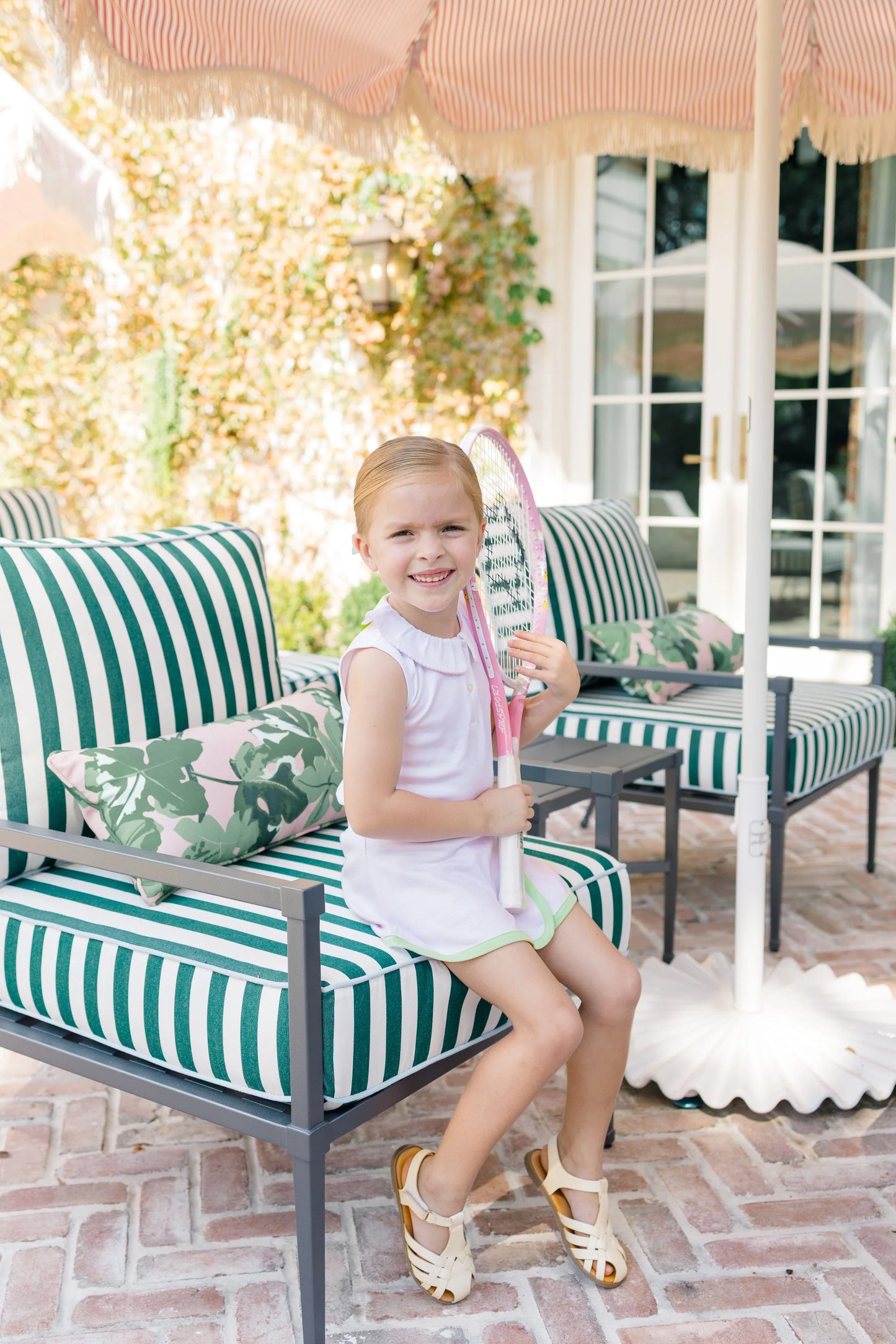 The Proper Peony | Pink with Green Stripe Sport Skort and Top Set - Persnickety Shop