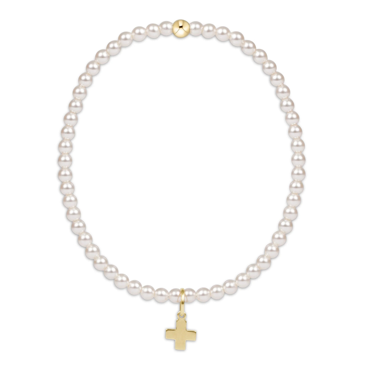 Enewton egirl classic pearl 3mm bracelet - signature cross gold charm