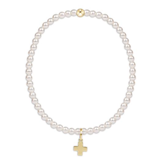 Enewton egirl classic pearl 3mm bracelet - signature cross gold charm