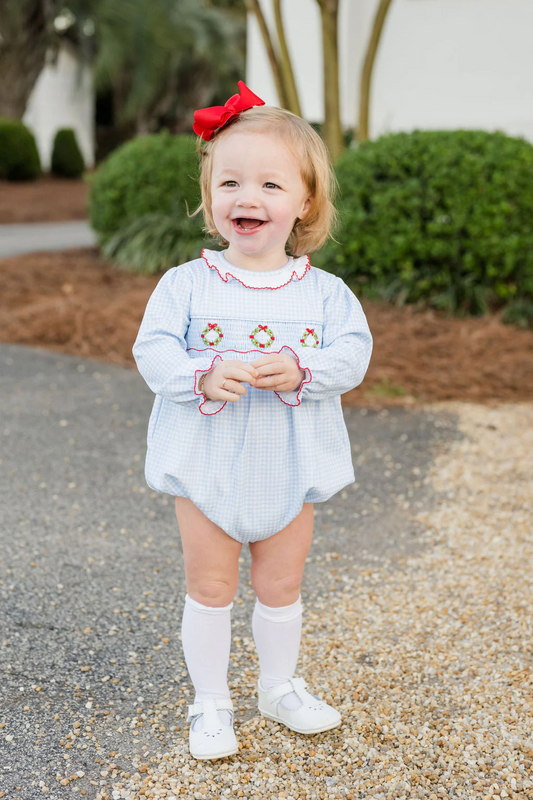 Sara Long Sleeve Bubble, Smocked Wreath