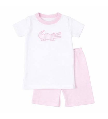Magnolia Baby Gator Applique Short Pajamas - Pink - Persnickety Shop