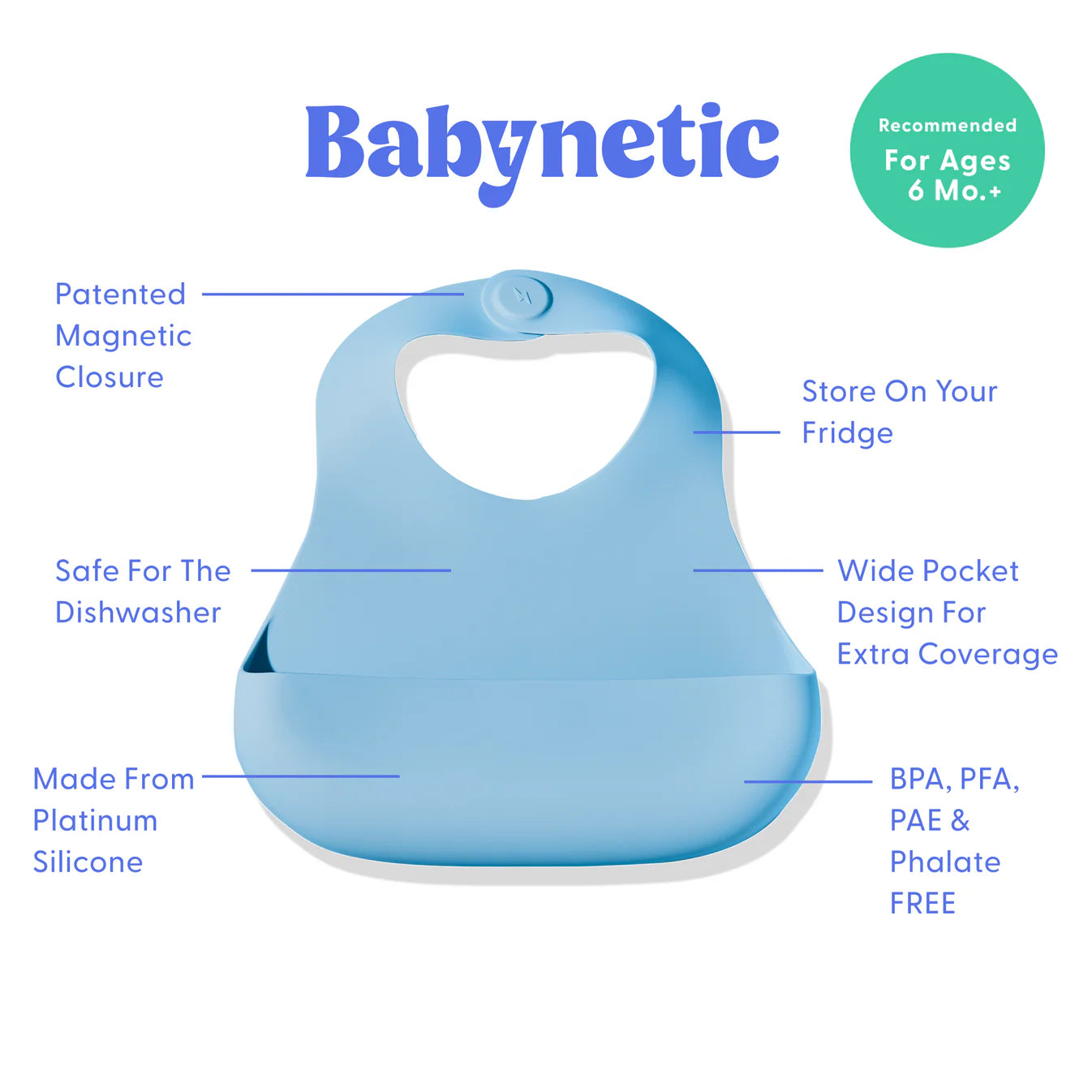 Babynetic Blueberry Burst 1 Silicone Bib / Measurements 9” x 10.5” - Persnickety Shop