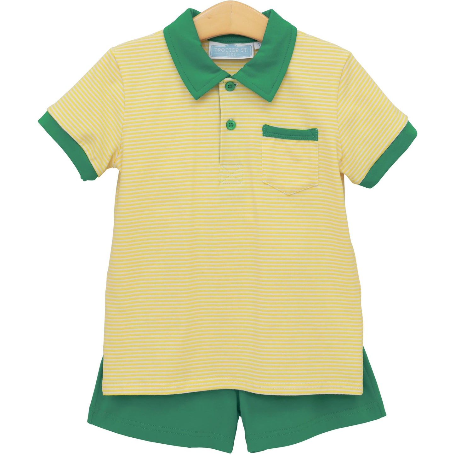 Trotter Street Kids Archie Short Set- Yellow Stripe/Green - Persnickety Shop
